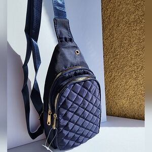 Stylish Blue Puffer Sling Bag for Women 2 Zipper Pocket Crossbody Bags Purse